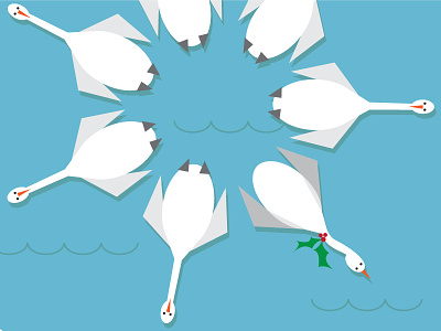 7 Swans A Swimming 12 days blue christmas geese illustration swimming vector water white
