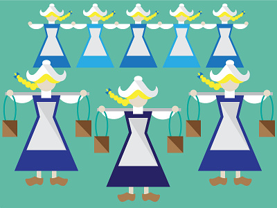 8 Maids A Milking 12 days blue braid christams dutch green illustration maids vector