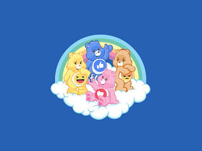 facebook bear carebears cloud community cute emoji engagement facebook illustration like like button media rainbow share social social media