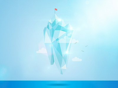 Iceberg cloud clouds crystal diamond flag flat design float floating ice lens flare lensflare minimal ocean polygon red flag sky triangle