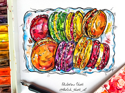 Tasty macaroons illustration sketch watercolor
