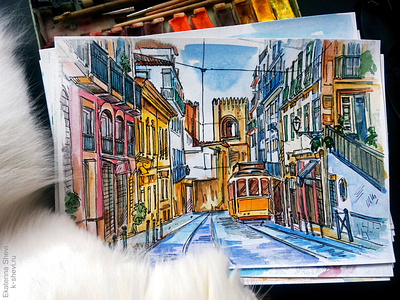 Lisbon art illustration lisbon sketch watercolor