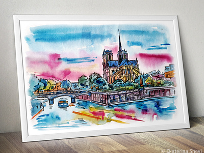 Paris art illustration paris sketch watercolor