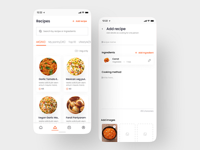 Kitchen management app UI. V0.1