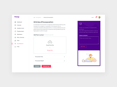 Essential files submission screen for a Startup incubator - Web adobexd android design figma illustration logo ui user experience user interface ux webapp