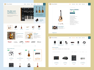 Tónastöðin clean ecommerce front page guitar instruments minimal music product page products ui