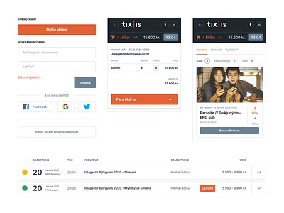 Tix UI Elements booking events orders schedule sign in signup ticket booking ticketing ui uidesign