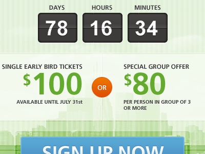 Countdown, Price and Sign Up button countdown green price sign up