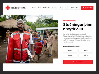 Red cross Iceland charity clean donation iceland minimal navigation ui
