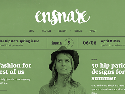 Online fashion magazine front page concept beauty design fashion green headlines magazine minimal simple