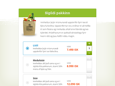Eldum Rétt order form food form order price quantity select simple ui