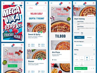 New Dominos Iceland website : Mobile screens cards clean dominos mobile order pizza product card ui design