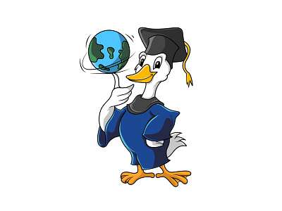 Graduation swan cartoon character logo mascot branding cartoon cute cute design design doodleart globe graduation illustration logo mascot swan ui ux vector