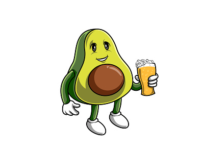 Avocado beer cartoon character logo mascot avocado beer branding cartoon character cute cute design design doodleart first shot illustration logo ui ux vector