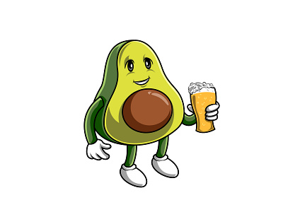 Avocado beer cartoon character logo mascot