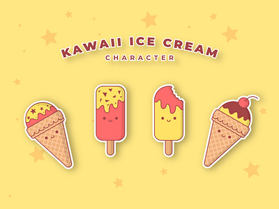 Kawaii Ice Cream Character cute cute art cute design design flat vector ice cream icecream illustration kawaii kawaii art logo vector yellow