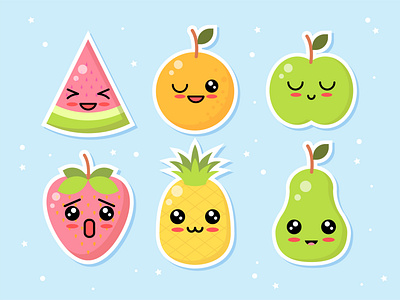 Kawaii Fruit Character set cute cute design design doodleart first shot flat fruit illustration kawaii kawaii fruit logo minimal print sticker sticker design vector
