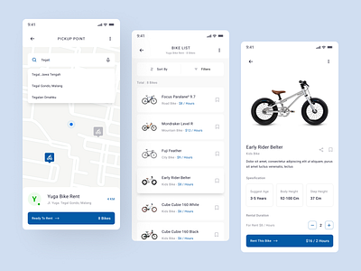 Bicycle Rental Application app app design bike blue blue and white bycicle clean concept map mobile mobile app rent rental app ui uiux