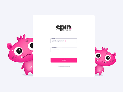 SpinHub Login Page branding character component dashboard design fields form illustration input login page monster password register sign in ui ux
