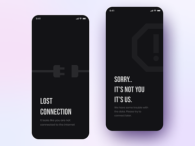 Error screens app copywriting dark mode design error interface ios minimal mobile no internet typography ui ux vector