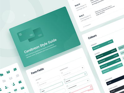 Cerebreon UI style guide app branding color palette colours components design design system green guidelines icons inputs library style guide typography ui ui elements ui kit