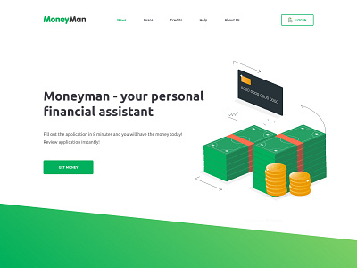 MoneyMan / Online Microloan Service credit card design green interface money typography ui ux web