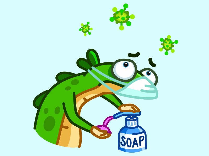 More soap! 2d ae after effects animals animation cartoon coronavirus covid gif green illustration lizard mask motion soap stickers vector virus