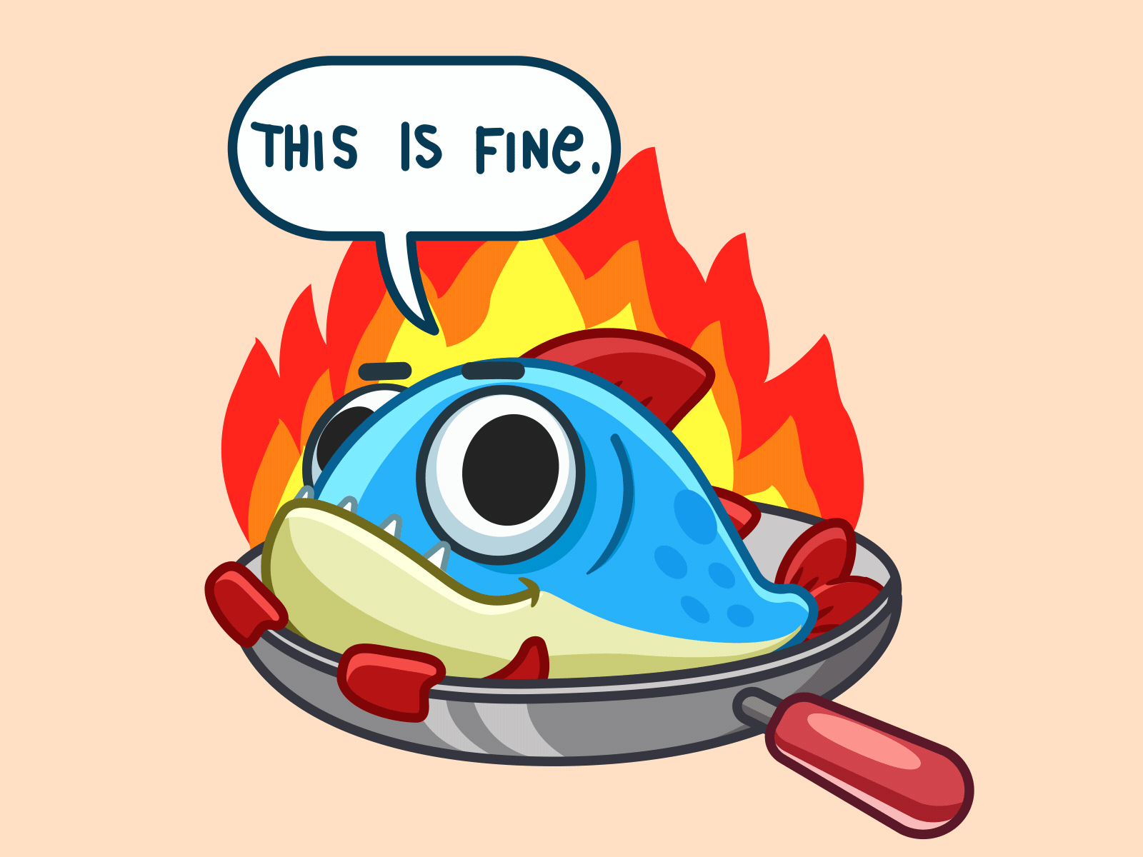 Everything will be alright 2d animals animation art cartoon design fire fish food gif hot kitchen pan prometheus stickers vector