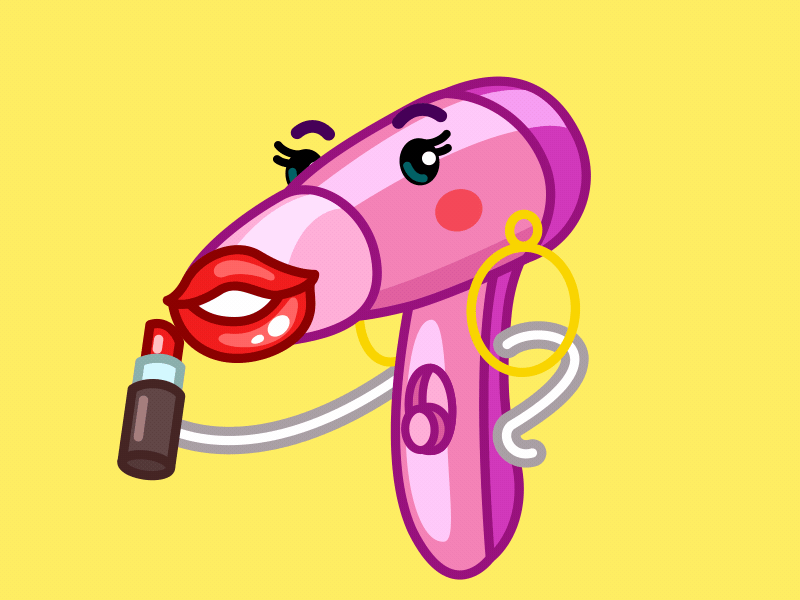 Makeup 2d animation appliances art cartoon design emotions gif hair dryer lipstick makeup pink stickers vector