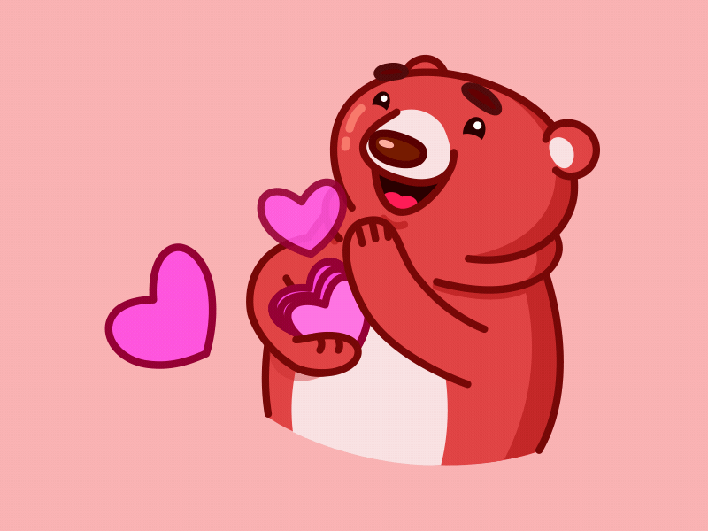 Bear love 2d animals animation bear cartoon design gif heart hearts illustration love red stickers vector