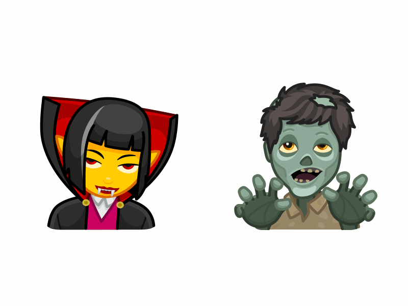 Vampire and Zombie emoji 2d animation art cartoon design emoji halloween motion graphics scary stickers telegram vampire vector zombie
