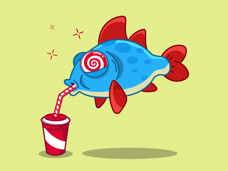 Sugar is not for fish animals blue cartoon cola design fish food gif illustration stickers vector water