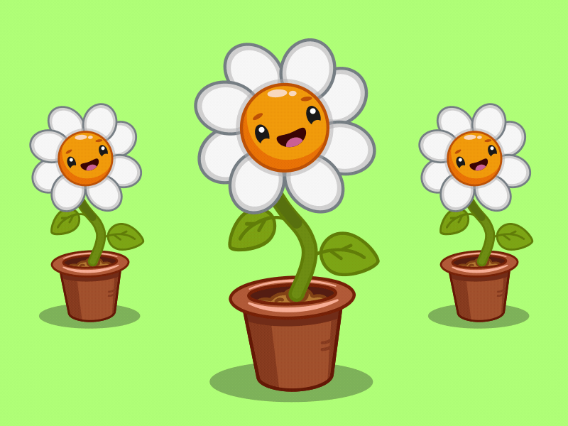 Funny daisies art cartoon design flat flower flowers gif green houseplants illustration plants stickers vector