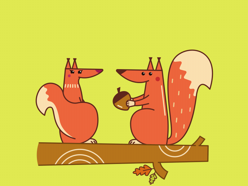 Autumn love animals art autumn cartoon design flat gif illustration orange squirrel stickers vector
