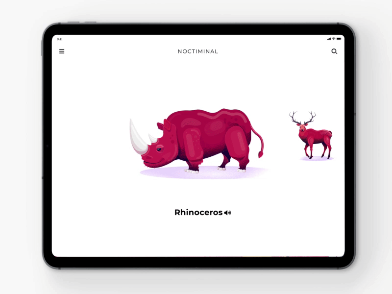 Noctiminal animals illustrated animation clean ui deer illustraion llama pink rhino rhinoceros ui