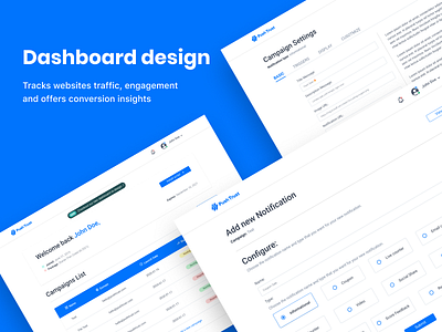 Dashboard design for Pushtrust dashboard design settings page design table design ui design