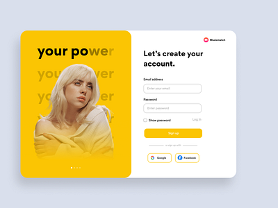 Musixmatch Desktop signup page concept (1/2) conscep dailyui dailyuichallenge design desktop app desktop application flat graphic design illustration musixmatch sign in signup signup page signup screen signupform ui ui ux ui design ux ux design