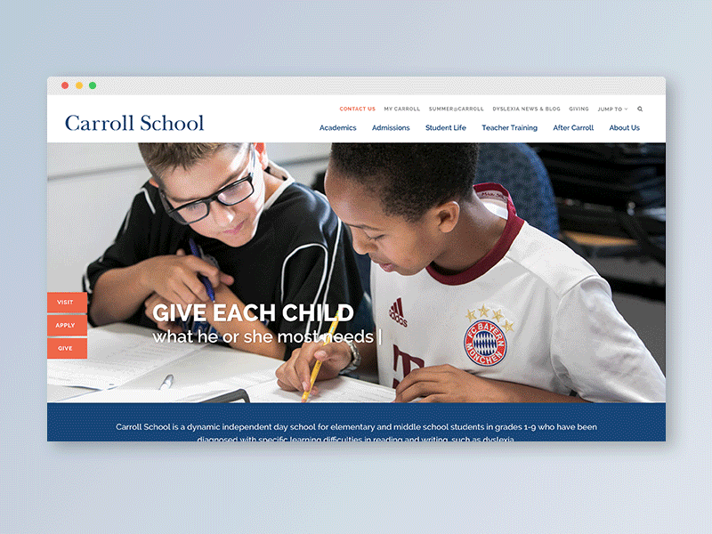 Carroll School - Web Design award winning school school website web web design website