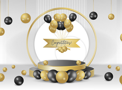 Sweet Realistic Podium Winner Background art background balloon branding design gold graphic design icon illustration podium realistic vector walpaper
