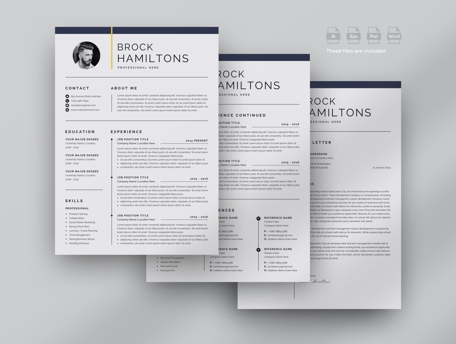 Professional 3 Pages Resume/Cv Template by Propermedia on Dribbble