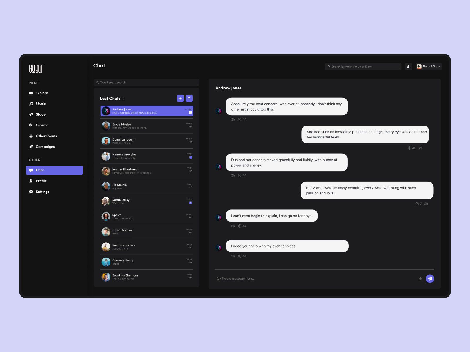 Chat Page by Nurgül on Dribbble