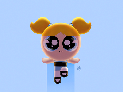 Burbuja adorable artedigital cartoon cute digitalart girl illustrastion kawaii powerpuffgirls