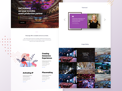 Landing Page - Entourage brand identity concept design fonts gallery home page design illustration interface landing page testimonials ui uiux ux web