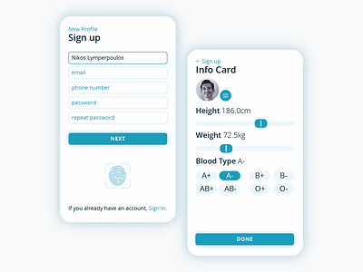 Sign Up & Info Card Screens - UI design flat graphic design interaction ui ux