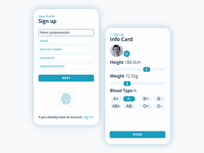 Sign Up & Info Card Screens - UI design