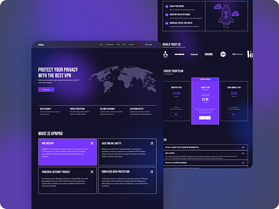 VPN service landing page blur design illustration landong purple typography ui ux vpn