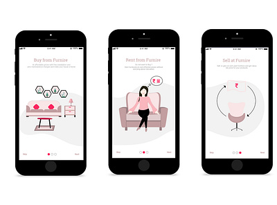 Furniture Rent-Buy-Sale app on-boarding mockups adobeillustator adobexd app branding design illustration ui ux