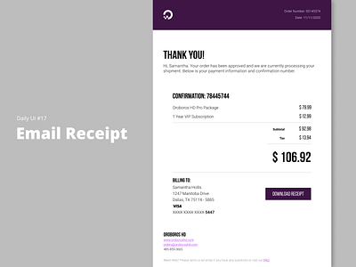 Daily UI #17 - Email Receipt daily ui dailyui dailyuichallenge design ui design uidesign ux ux design uxdesign