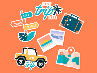 Travel stickers design flat illustration vector