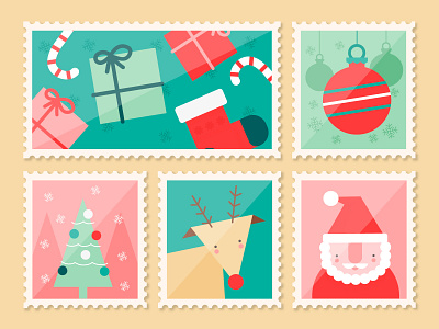 Christmas stamps design flat illustration vector